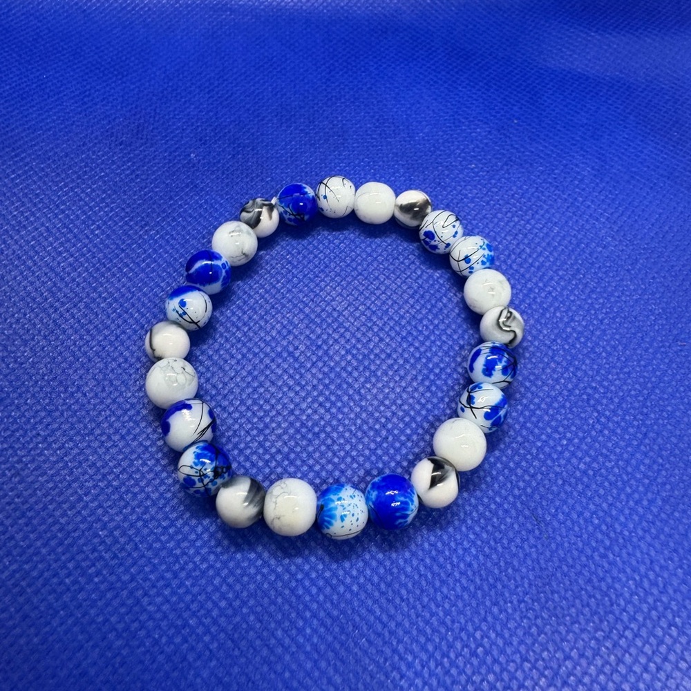 Blue and White Beaded Bracelet